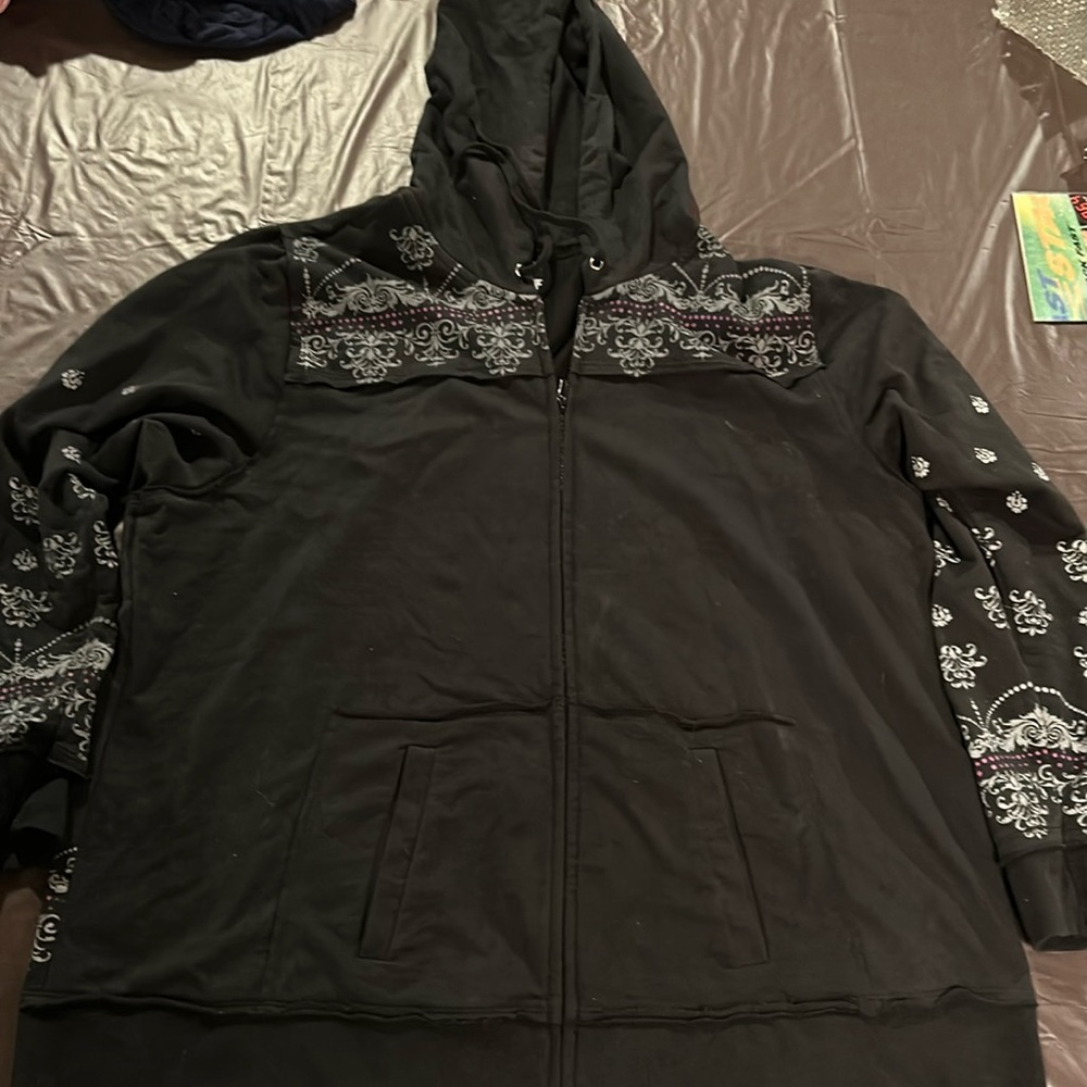 Lane Bryant black full zip hoodie with front and back design